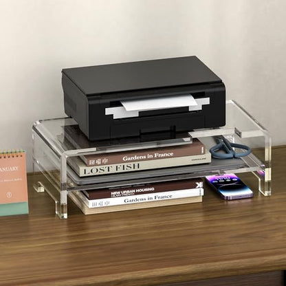 Acrylic Monitor Stand Riser Clear Laptop Stand 2-Tier L16 xW7.5 xH4.7 | Computer Monitor Stand Laptop Riser with Storage, Compatible with All Notebooks and Monitors, Desk Organizer for Home Office - size: 16''-2Tier