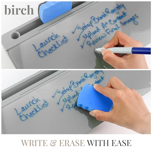 Birch Small Desktop Whiteboard – Glass Dry Erase Board Desk Pad Keyboard Stand with Storage Compartment, Adjustable Dividers, 3 Markers, Eraser & Holder – Perfect for Office, Home, & School (Charcoal) - style: Charcoal