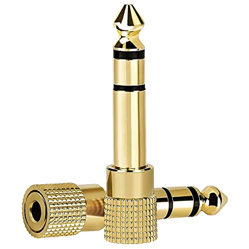 WISYIFIL 6.35mm (1/4 inch) Male to 3.5mm (1/8 inch) Female Stereo Audio Headphone TRS Jack Cable Converter,Gold Plated Copper 2 Pack