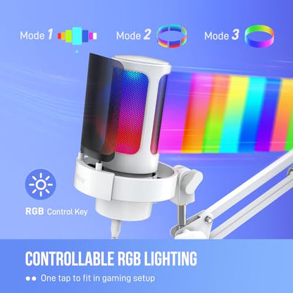 FIFINE Gaming PC USB Microphone Kit, Condenser RGB Mic with Metal Boom Arm, Mute, Gain Knob, Headphones Monitoring, Streaming Microphone Bundle for PS4/PS5, YouTube, Discord, Twitch-A8T White - size: A8TW-Boom Arm