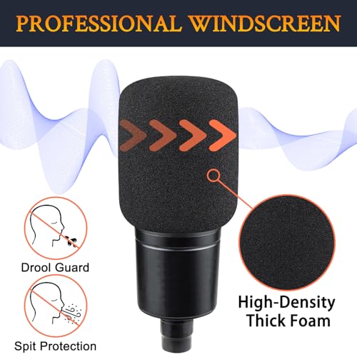 SOULWIT 2Pcs Pop Filter for Audio-Technica ATH AT2020/AT2050/AT4040 Cardioid Condenser, Protective Mic Cover Windscreen Foam - Black