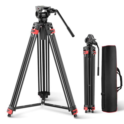 NEEWER Basic 74" Video Tripod with Fluid Head , Metal Camera Tripod with Smooth Friction Damping, Mid Level Spreader, Quick Release Plate Compatible with Manfrotto 501, Max Load 17.6lb, TP37 - style: TP37