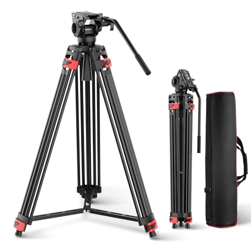 NEEWER Basic 74" Video Tripod with Fluid Head , Metal Camera Tripod with Smooth Friction Damping, Mid Level Spreader, Quick Release Plate Compatible with Manfrotto 501, Max Load 17.6lb, TP37 - style: TP37