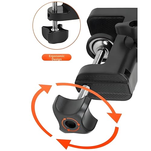 Heavy Duty Table Clamp Mount for Microphone Boom Arm, 2-in-1 C-Clamp Design for Mic Stand, Overhead Camera Arm, Desk Lamp Base – Fits up to 2.56 inch/6.5cm Desktop Thickness, 1 PCS
