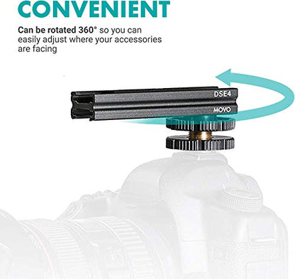 Movo DSE4 Adjustable Cold Shoe Extension Bar - Cold Shoe Rail for DSLR Accessories - Lights, Monitors, Microphones, and More (4")
