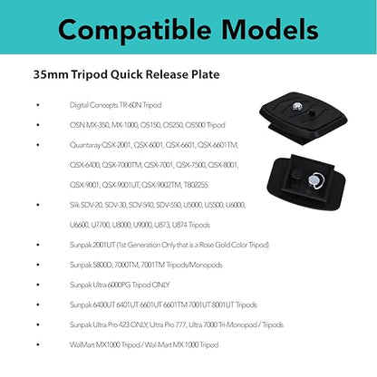 Foto&Tech 2 Pieces 35mm Tripod Quick Release Plate, Camera Mounting Adapter, Replacement Parts, Compatible with Snpak 5800d 7000tm, Slik, Qntaray, almart MX1000 - size: 35mm