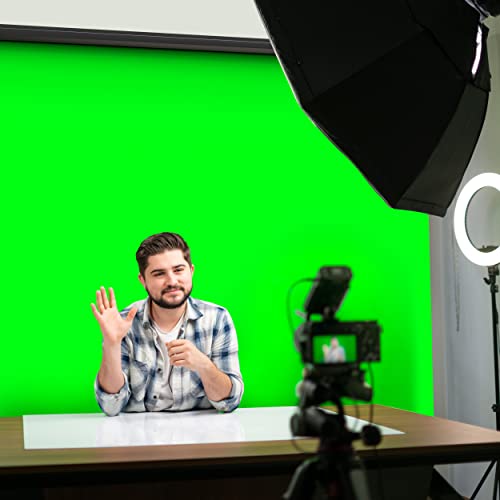 【Wider Style】 KHOMO Gear Green Screen 84 x 84 inch – Extra Large Pull Down Backdrop – Portable Collapsible Roll Down Projector Screen – Green Screen for Video, Streaming, and Photography - color: Green - Black Metal Frame