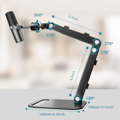 Adjustable Desktop Microphone Stand, Microphone Arm Mic Stand for Fifine AM8, K669B, Blue Yeti, HyperX QuadCast, SoloCast & AT2020, Studio Webcams Recording/Podcasting/Streaming