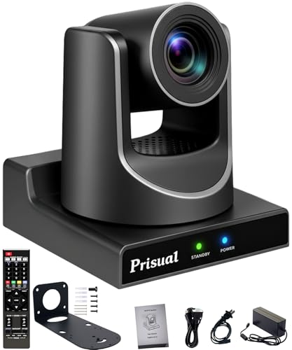 Prisual NDI PTZ Camera Gen 5 AI Auto Tracking, NDI 6 & NDI HX3 Certified | 20X Optical Zoom, 3G-SDI/HDMI/USB/LAN PoE for Church Worship Live Streaming Education Events - TEM-20N PRO - color: Titanium Gray