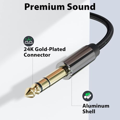 Cyberguys 3.5mm to 1/4 Cable, TRS to TRS Stereo Audio Cord, 3.5 to 1/4 Inch Braided Cable, Gold-Plated Connectors, Cables for Guitar, Keyboard, Digital Piano, Speaker, Mixer, Amplifier, Headphone 10ft - size: 10ft