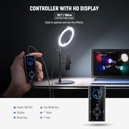 NEEWER 18W 8" Desk Ring Light with Stand, Circle Selfie Light for iPhone Streaming Makeup Video Recording, Video Conference Lighting Kit with Phone Holder for Laptop Computer Zoom Call Podcast, RH8B