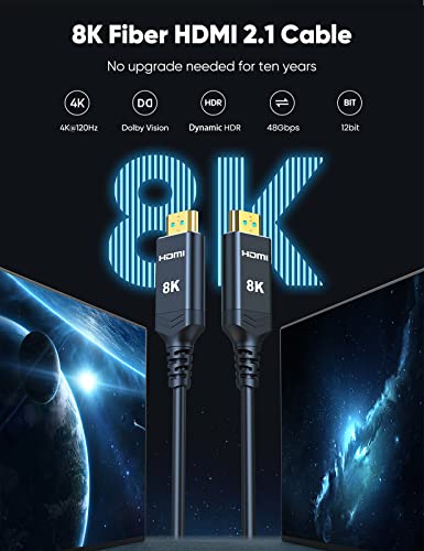 Highwings 8K 4K 120HZ 40 FT HDMI Cable Fiber Optic, Unidirectional in-Wall CL3 Rated Long HDMI 48Gbps High Speed [8K@60Hz] Dynamic HDR/eARC/HDCP 2.2&2.3/3D, Compatible for Desktop GPUs 30&40 Series - color: Black, size: 40 feet