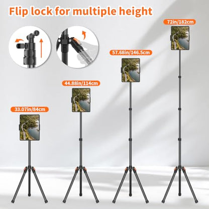XXZU 72in Tablet Floor Stand Tripod,Tablet Stand Floor with 360° Ball Head,Height Adjustable Floor Stand Holder with Case,Sheet Music Stand for iPad/iPhone/Kindle and All 4.7-13” Devices