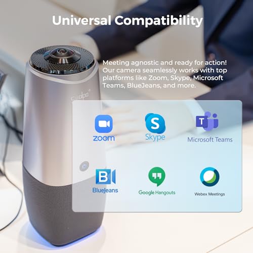 COOLPO PANA 360 Camera, 4K Webcam for PC, All-in-One Conference Room Camera System, Microphones & Speaker, AI Speaker Tracking, Hybrid Meeting for Teams, Zoom, Plug and Play 10ft USB Cable
