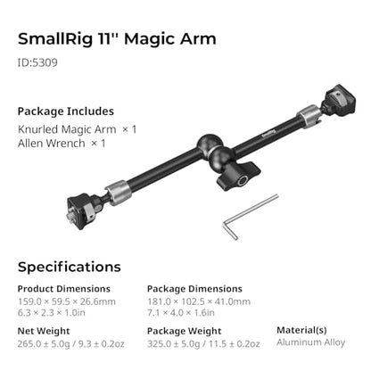 SMALLRIG 11'' Magic Arm with 1/4"-20 Screws & Spring-Loaded Pins, 1.5kg Load Capacity, 360° Dual Ball Head, Non-Slip Design for Cameras/Lights/Monitors/Mics/Phones – 5309 - style: 1-Pack (Upgraded Version)