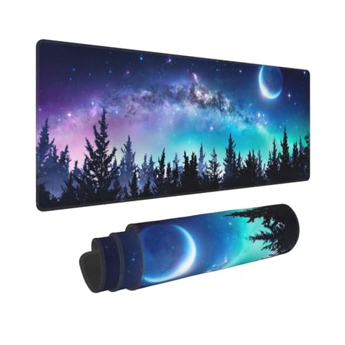 Moon Starry Sky Large Gaming Mouse Pad, Long Extended Full Galaxy Forest Mouse Mat Desk Pad for Top Keyboard Table, Aesthetic Stitched XL Mousepad Gifts for Women Office Decor, 31.5 * 11.8 in - color: Moon Starry Sky