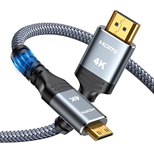 Highwings Mini HDMI to HDMI Cable 3.3FT, (4K 60Hz) High Speed HDMI to Mini HDMI Male Bi-Directional 2.0 Cord, for HDTV, Tablet, Camera and Camcorder [Aluminum Shell, Nylon Braided] - color: Grey, size: 3.3 feet