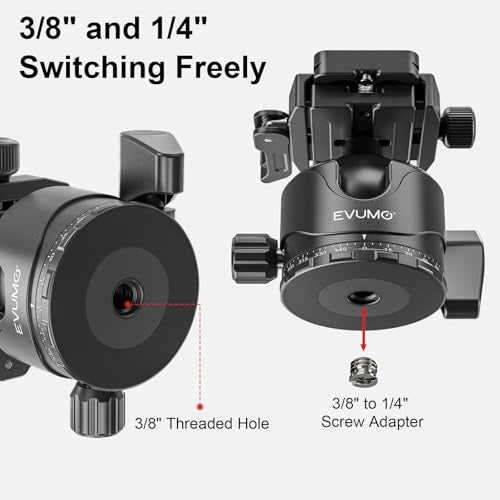 EVUMO EX46L Lever Tripod Ball Head with Stainless Steel Lock Pin, 46mm Low Profile Ball Head Mount with Arca Swiss Quick Release Plate, Compatible with Tripod Monopod DSLR Camera Camcorder Telescope
