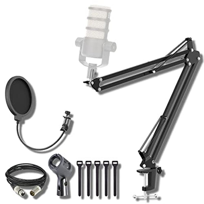 StreamEye Boom Arm Mic Stand with Desktop Mount, Detachable Clip, Professional Grade XLR Cable, Microphone Pop Filter and Cable Ties