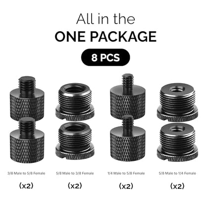 IXTECH Mic Stand Adapter Set 8 pieces Metal Microphone Stand Screw Thread Adapter 5/8 Female to 3/8 Male 3/8 Female to 5/8 Male 5/8 Female to 1/4 Male 1/4 Female to 5/8 Male Tripod Adapter ADP03A Blck - color: Black