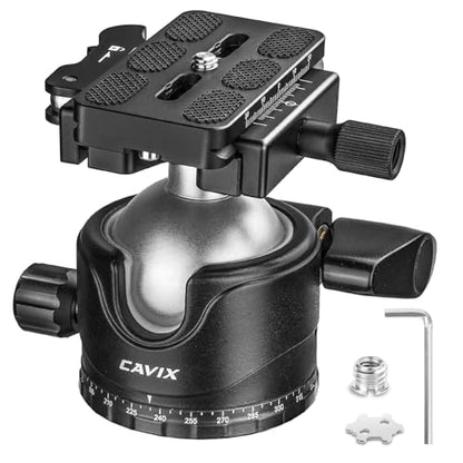 CAVIX Lever Tripod Ball Head, Low Gravity Metal Ball Head Camera Tripod Head 44lbs/20kg Load, Panoramic Ball Head, with 1/4" Arca Swiss Quick Release Plate for Tripod, Monopod, DSLR, Camera(H-46F). - size: Ball Dia. 46mm
