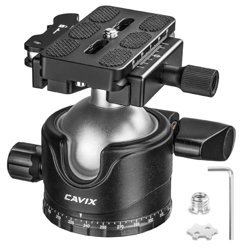 CAVIX Lever Tripod Ball Head, Low Gravity Metal Ball Head Camera Tripod Head 44lbs/20kg Load, Panoramic Ball Head, with 1/4" Arca Swiss Quick Release Plate for Tripod, Monopod, DSLR, Camera(H-46F). - size: Ball Dia. 46mm
