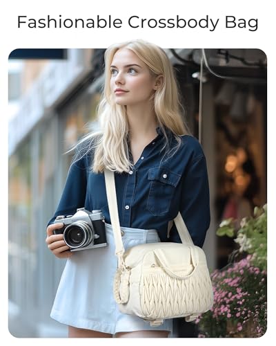 BAGSMART Camera Sling Bag, Portable Small Camera Bags for Photographers with Tripod Holder, Waterproof DSLR/SLR/Cute Camera Case for Women with Rain Cover, Compatible with Sony Canon Nikon, Camel - color: Brown