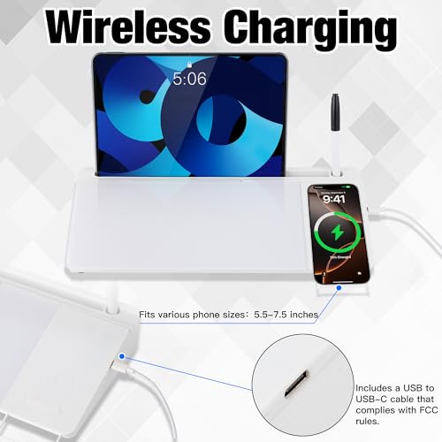 Glass Desktop Whiteboard with Wireless Charger & Storage, Desk Dry Erase Note Memo Board, Compact Desk Organizer for Desk, Home, Study, Office, Back to School Supplies, White, 2026 - color: White Wireless Charger