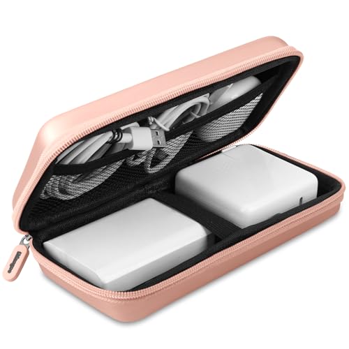 iMangoo Travel Essential Electronics Organizer Pouch Charger Case, Shockproof Dual Zipper Power Bank Cables Tech Accessories Purse, Men & Women Travel Must Have Storage Bag, 8.5x4.5x2 inch Rose Gold - color: Rose Gold, size: Large
