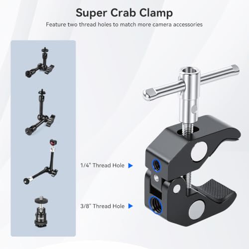 UEEBIT 33" Camera Arm with Desk Super Clamp, Articulating Extra-Long Magic Arm 360° Ball Heads with 1/4" & 3/8" Threads Screws for Phone, Mic, Light, Webcams, Action Camera (Black Red) - size: 33inch