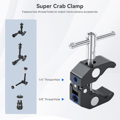 UEEBIT 33" Camera Arm with Desk Super Clamp, Articulating Extra-Long Magic Arm 360° Ball Heads with 1/4" & 3/8" Threads Screws for Phone, Mic, Light, Webcams, Action Camera (Black Red) - size: 33inch