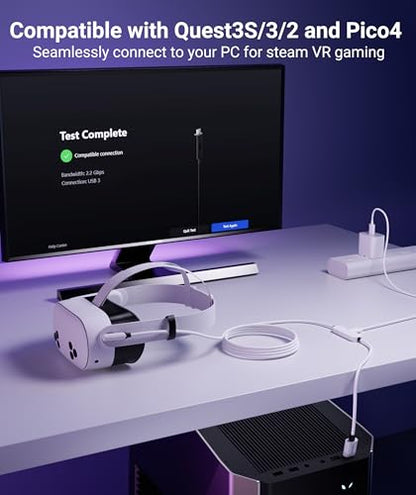 Syntech VR Link Cable 5M/16FT with USB 3.0 A to C Adapter, Charging & Data Transfer, Compatible with Meta Quest 3S/3/2/Pro, Pico 4, Steam VR Gaming, High Speed VR Cable (White, 16 ft with Adapter) - color: White, size: 16 ft With Adapter