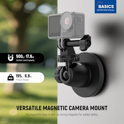 NEEWER Basics Magnetic Camera Mount for Action Camera Compatible with GoPro Insta360 DJI AKASO Accessories, Strong Magnet 360° Ball Head Mount for Car Video Recording Live Streaming, GP-101 - style: GP-101