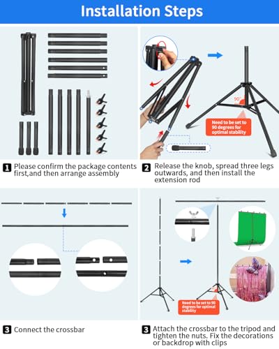 HEMMOTOP T Shape Backdrop Stand, 8x7.5ft(HxW) Portable Photo Background Stand Kit for Parties, Green Screen Stand Only with 5 Spring Clamps and Carrying Case, Banner Holder for Photoshoot, Photography - size: 8x7.5ft (HxW)
