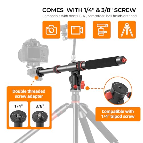 AMBITFUL 42" Heavy Duty Aluminum Tripod Boom Arm Horizontal Center Column arm with Sandbag, 360° Rotatable Overhead Photography Arm for Camera, 22lbs Load Capacity (Tripod Arm) - size: Tripod Arm