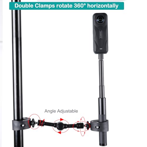PellKing Super Double Clamp Camera Mount Umbrella Clamp, with 360° Magic Arm Double 1/4”-20 Adapter for Umbrella, Pole, Desktop, Strollers, Motorcycle, Photo Studio Light Stand, Photo Boom Stand