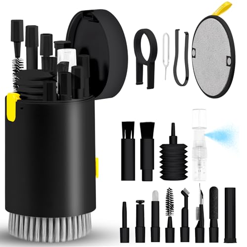 walrfid Laptop Phone Screen Cleaner Kit, Computer Keyboard Brush Cleaning Spray for iPhone AirPods MacBook iPad, 20-in-1 Electronic Device Clean Tool for Camera Earbud Car Screens (Black) - color: Black