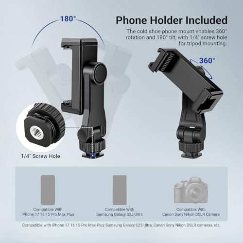 NEEWER Basics Camera Tripod, 74" Tripod with Cell Phone Holder Mount Compatible with iPhone for Video Recording, Professional Aluminum Lightweight Portable Travel Stand with 3 Way Pan Tilt Head, TP56 - style: TP56