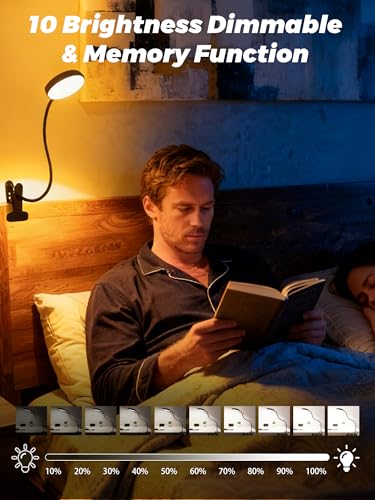 Clip on Light,10 RGB Colors+10 Brightness Clip on Desk Lamp with Clamp, 500 Lumen Bright 72 LED Desk Light, USB Adapter Reading Lights for Books in Bed/Headboard/Bedside Table/Bedroom/Dorm/Home Office - color: Black