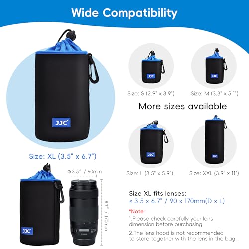 JJC Drawstring Neoprene Camera Lens Pouch Case, Protective Lens Bag for Mirrorless Lenses Up to 3.5 x 6.7 (D X H) for Canon EF 24-70mm f/2.8L Canon EF 85mm f/1.2L II Sigma 70-300mm F4-5.6 and More - size: XL (3.5" x 6.7")