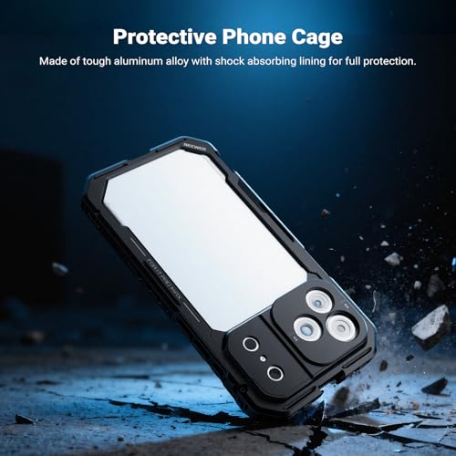 NEEWER Phone Cage Kit Compatible with iPhone 17 Pro Max Only, Video Rig Stabilizer Accessories with 67mm Filter Ring, 17mm Lens Backplate, T Mount Adapter, Two Quick Release Handles, PA144 (Black)