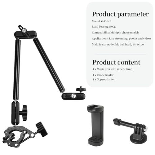 22" Magic Arm with Super Clamp Overhead Camera Mount for Camera, 1/4” Threads Adjustable Desktop Stand Holder Compatible with Phone Microphone Webcam Action Camera Video Light