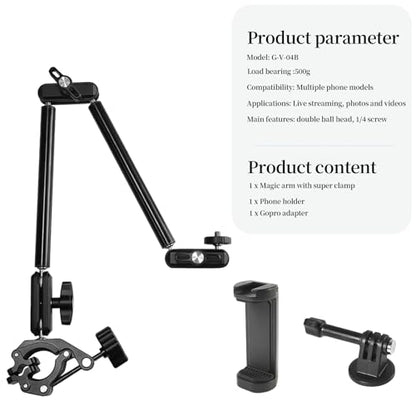 22" Magic Arm with Super Clamp Overhead Camera Mount for Camera, 1/4” Threads Adjustable Desktop Stand Holder Compatible with Phone Microphone Webcam Action Camera Video Light