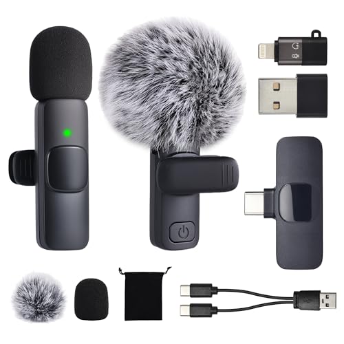 Mini Microphone for iphone Android Phone Tablet ipad PC, Usb C Wireless Lavalier Mic for Video Recording Vlogging Youtube Tiktok Podcast Interview content creators, Tiny Microphones Clip on Mics Black - color: Black