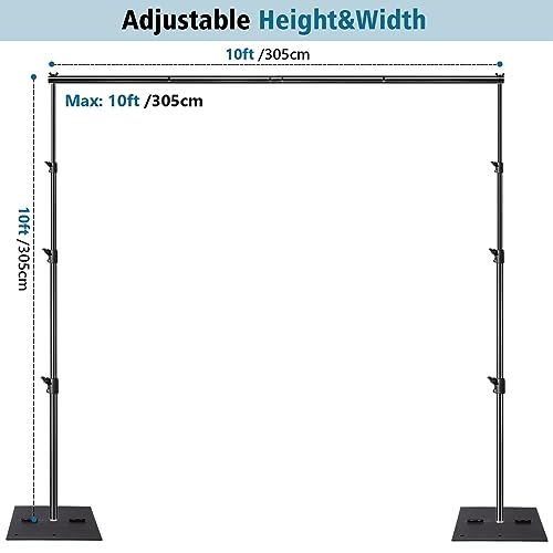 HYJ-INC Heavy Duty Backdrop Stand Pipe and Drape Photography Backdrop Stand Kit Adjustable Photo Background Stand 10ft x 10ft with Metal Base, 4 Clamps,Carrying Bag for Photography Video Studio
