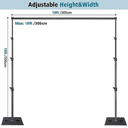 HYJ-INC Heavy Duty Backdrop Stand Pipe and Drape Photography Backdrop Stand Kit Adjustable Photo Background Stand 10ft x 10ft with Metal Base, 4 Clamps,Carrying Bag for Photography Video Studio