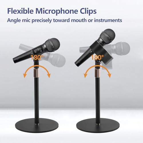 BILIONE Desktop Microphone Stand for Podcast Recording, 9-16.5“ Height Adjustable Mic Stand for Desk with 1.3 lb Weighted Base, Heavy-Duty Metal Construction, Universal 3/8” to 5/8" Adapter, 2 Clips - size: Mic Stand Desktop