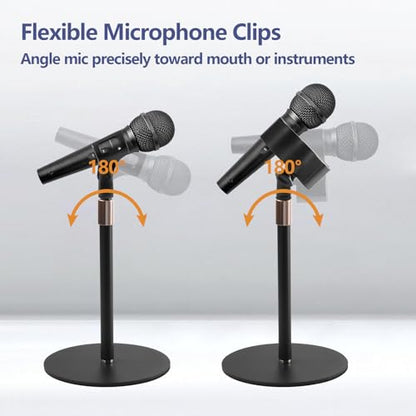 BILIONE Desktop Microphone Stand for Podcast Recording, 9-16.5“ Height Adjustable Mic Stand for Desk with 1.3 lb Weighted Base, Heavy-Duty Metal Construction, Universal 3/8” to 5/8" Adapter, 2 Clips - size: Mic Stand Desktop