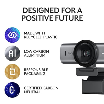Logitech MX Brio Ultra HD 4K Webcam with Noise Reducing Microphones, AI-Enhanced Image Quality, Privacy Protector and USB-C Connection - Graphite