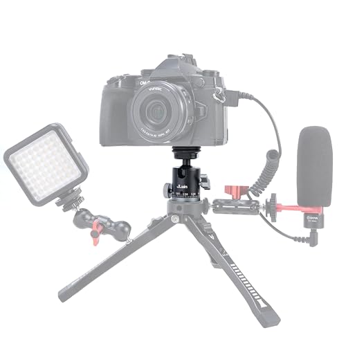 FocusFoto Dual-Purpose Panoramic Ball Head with Cold Shoe Adapter - 360° Rotation & 90° Tilt Mini Tripod Ballhead Mount, 1/4"-20 to 3/8"-16 Screw with Scale Markings for Camera/Lighting/Smartphone - style: 360° Ballhead